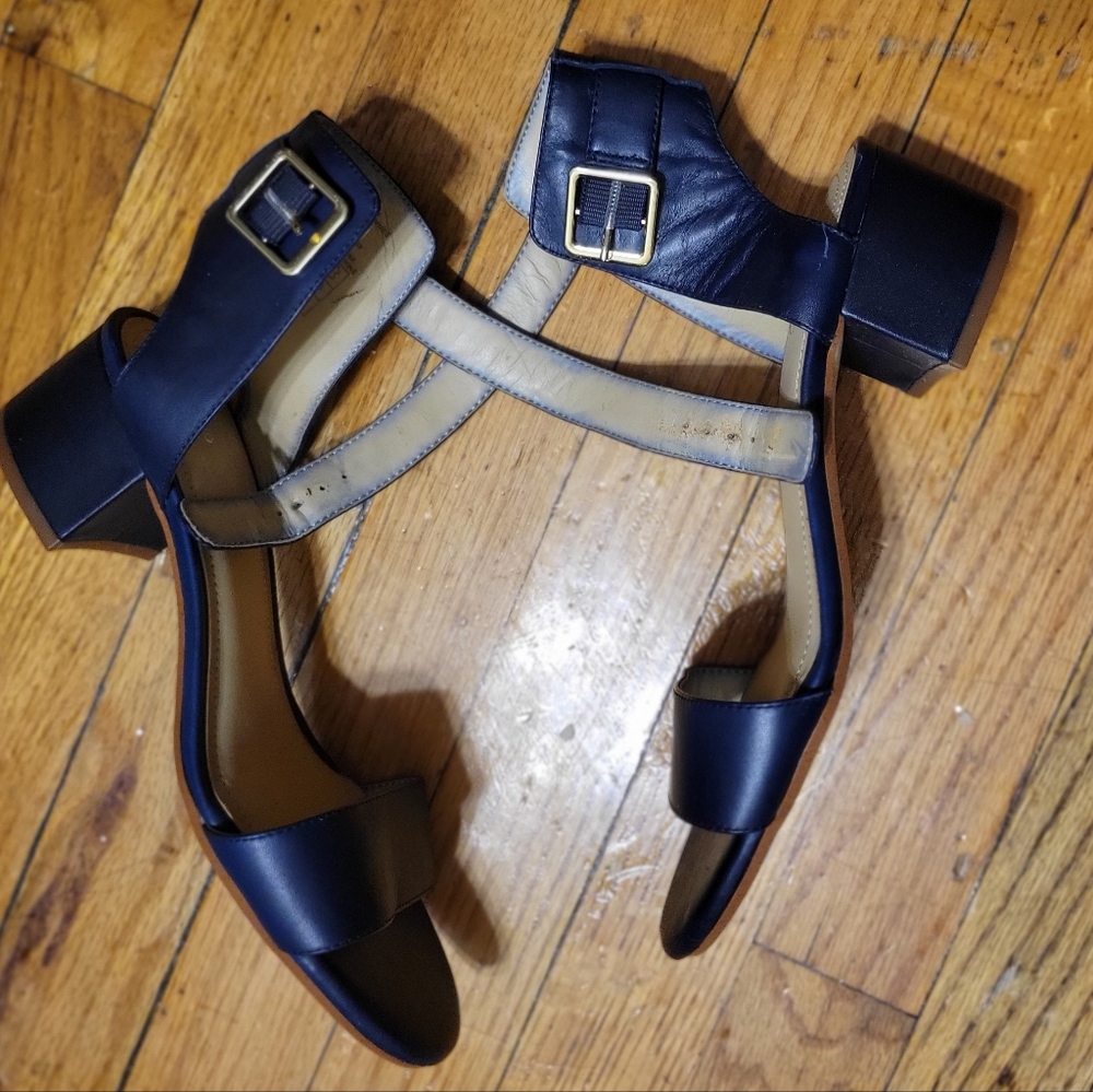 Lands' End Blue Strappy Adjustable Sandals with Gold Buckle Size 7B - Picture 9 of 16